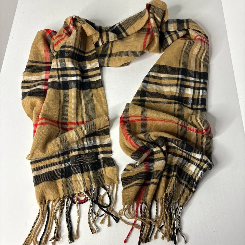 German 100% Cashmere Plaid Tartan Fringe scarf